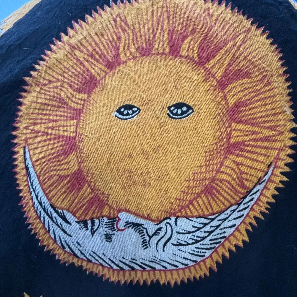 Sun Moon Tapestry Black Gold Boho 90s Grunge Celestial Wall Hanging India Decor